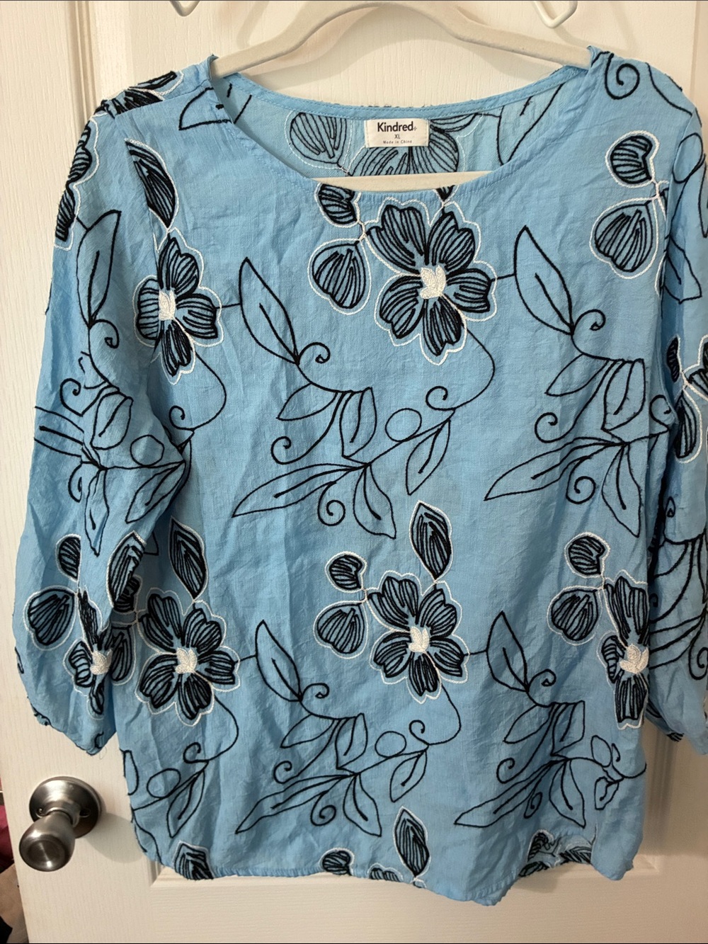 Light Blue Floral Embroidered Women’s Top